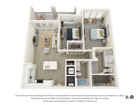 Floor plan for 2 beds, 2 baths, 1064 sqft